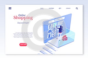 Online Shopping isometric vector landing page template