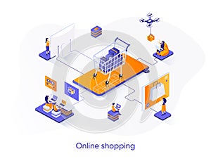 Online shopping isometric web banner.