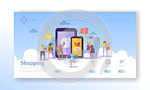 Online Shopping Landing Page. Flat People Characters with Shopping Bags Website Template. Easy to edit and customize