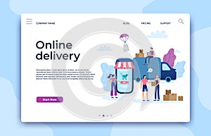 Online shopping landing page. Shop website, modern store business pages and ecommerce internet payment vector concept
