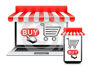 Online Shopping with Laptop and Phone