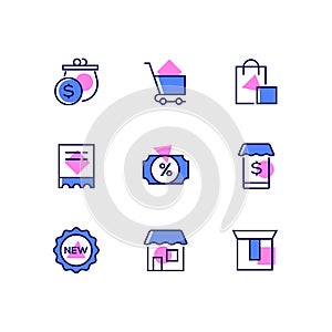 Online shopping - line design style icons set