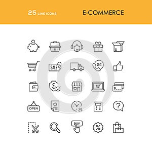 Online shopping line icons set