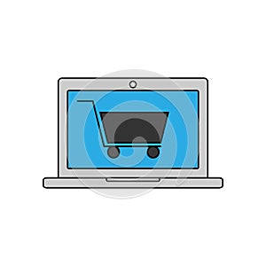 Online shopping linear icon. Vector illustration