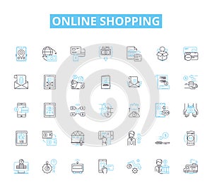 Online shopping linear icons set. E-commerce, Digital, Consumerism, Cyber, Marketplace, Internet, Virtual line vector