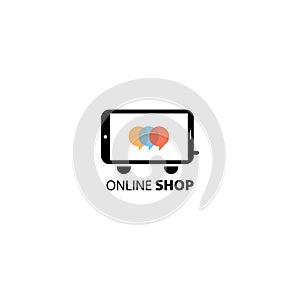 Online shopping logo illustration chat icon vector template design