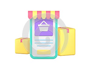 Online shopping marketplace order delivery service smartphone application 3d icon realistic vector