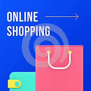 Online shopping marketplace purchase service social media post design template 3d realistic vector