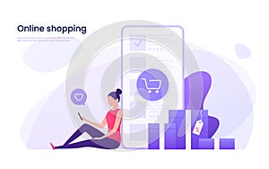 Online shopping, mobile marketing concept. Vector illustration.