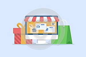 Online Shopping,Online Marketing vector illustration