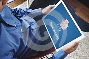 Online shopping and online retailer business. a man using digital tablet for shopping and selling online