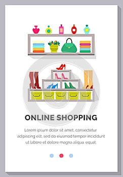 Online shopping people and interact with shop. Landing page template flat vector illustration