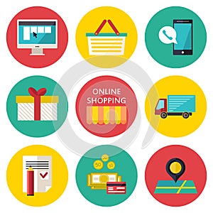 Online shopping process concept. Vector illustration of business web commerce