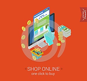 Online shopping process website buy click pay flat 3d isometric