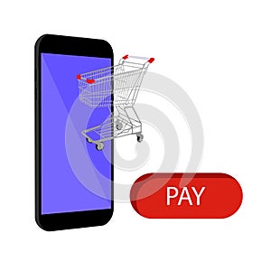 Online shopping, purchase of goods via smartphone, vector illustration
