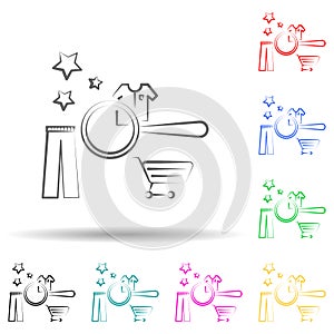 Online shopping, search, find multi color set icon. Simple thin line, outline vector of shopping icons for ui and ux, website or