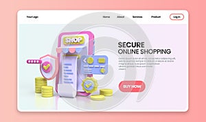 Online shopping security concept illustration Landing page template for business idea concept background