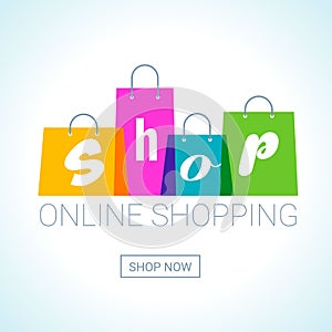 Online shopping. Shopping Bags logo. Internet shop concept.