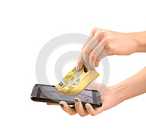 Online shopping with smart phone and credit card.