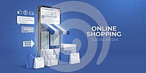 Online Shopping on social media. mobile store application concept