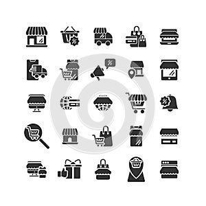 Online Shopping solid icon set.
