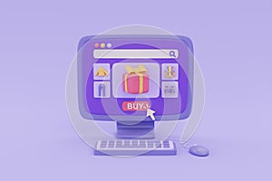 Online shopping store on computer with gift boxes, digital marketing promotion, 3d rendering