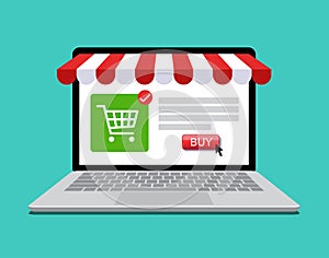 Online shopping store shop on laptop screen, E-Commerce business marketing concept