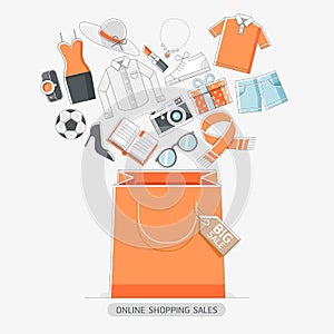 Online shopping stores conceptual line icons style.
