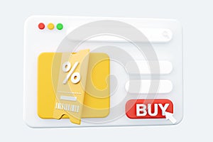 online shopping tag price 3D render web page, discount coupon of cash for future use. sales with an excellent offer 3d