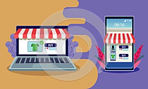 online shopping technology in smartphone and laptop