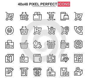 Online shopping thin line icon set.