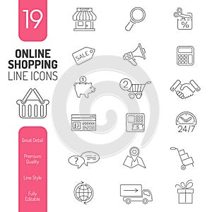 Online Shopping Thin Lines Web Icon Set