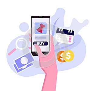 Online shopping transactions with smartphone vector