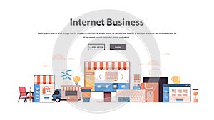 Online shopping web application internet business icons set e-commerce digital marketing concept
