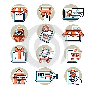 Online shopping web icons set.
