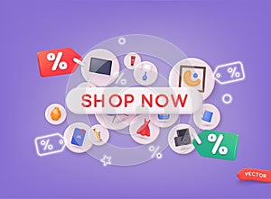Online shopping website digital marketing store icon. 3D Vector Illustrations