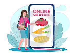 Online shopping. woman orders food on the internet.