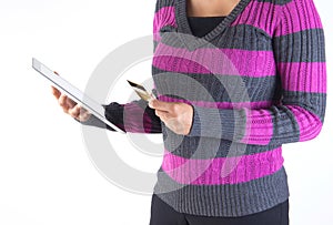 Online shopping - Woman paying bills using tablet computer