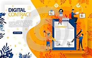 Online signatures for agreements and contracts. people who signed agreement and contract, concept vector ilustration. can use for,