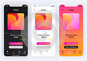 Online store app design in three variations