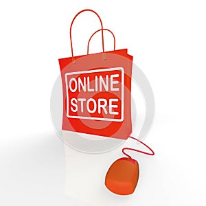 Online Store Bag Shows Shopping and Buying From Internet Stores