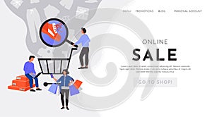 Online store landing page. Website design template. Shop furniture. Consumer credit card pay and easy purchase cart