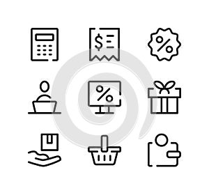 Online store line icons set. Modern linear symbols, simple outline elements collection. Vector line icons