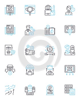 Online store linear icons set. Digital, E-commerce, Checkout, Shopping, Transactions, Inventory, Payment line vector and