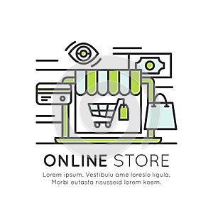Online Store Market, Shopping Basket Cart, Buying, Internet Surfing, Best Offer Purchase