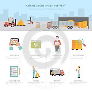 Online store order delivery infographics shipping