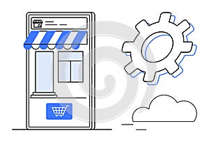 Online Storefront with Gear and Cloud Representing E-commerce and Technology Integration