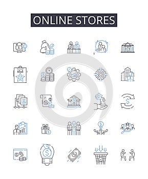 Online stores line icons collection. Web shops, Internet boutiques, Cybermarketplaces, Digital emporiums, E-commerce photo