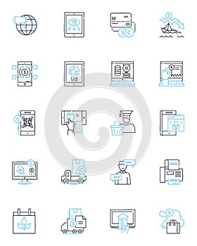 Online strategy linear icons set. Analytics, Branding, Conversion, Engagement, Funnel, Growth, Hashtag line vector and