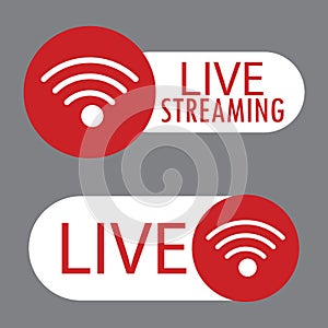 Online stream sign. Internet broadcast. Video streaming design template. Live button. Stock image